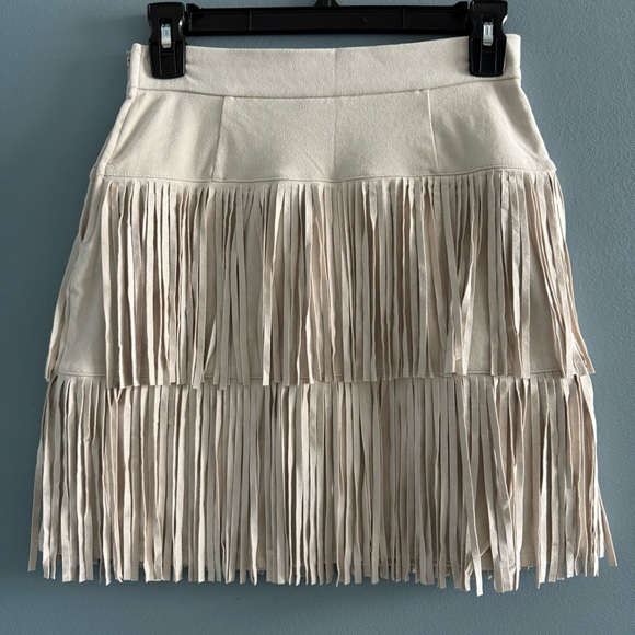 Francesca’s Blue Rain Fringe Faux Suede Skirt - Picture 4 of 7